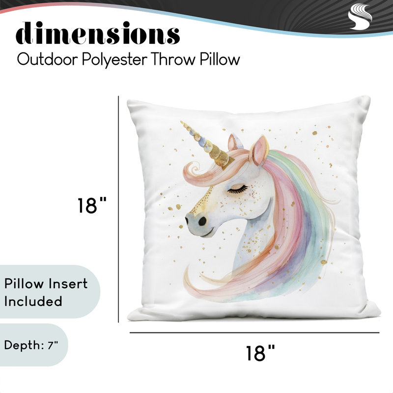 Coussin doré à motif de licorne pastel doré imprimé par Creative Studio, 18 x 7 x 18