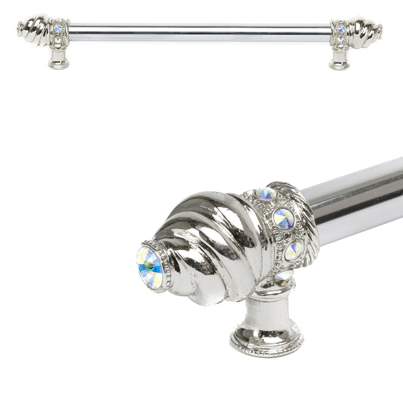 Caché avec 5/8 de poignées lisses au centre avec 16 cristaux Swarovski Aurore Boreale, 12", Chrome