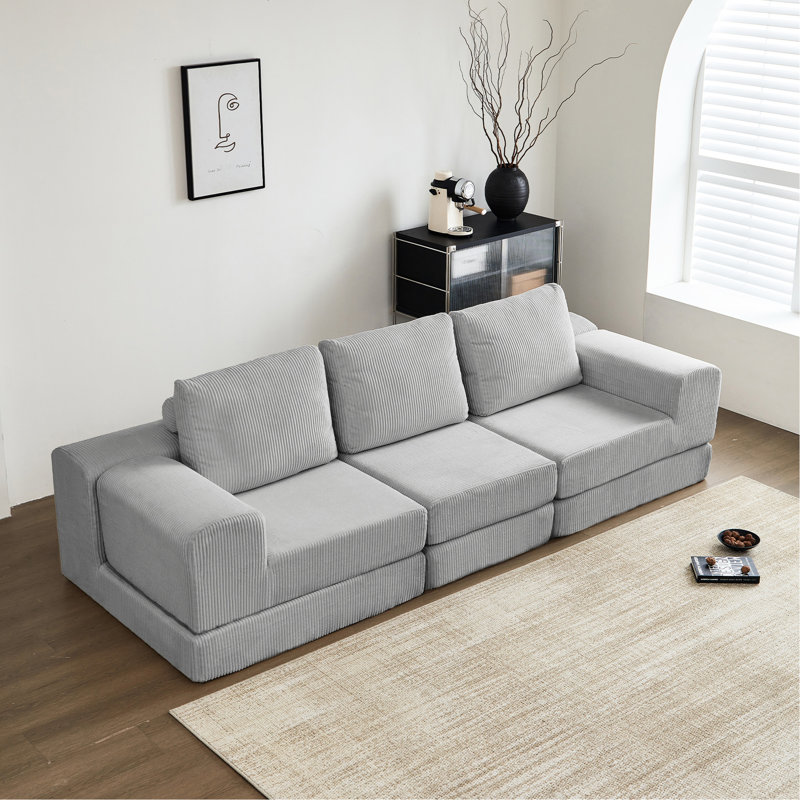 3 lit convertible en velours côtelé, convient à un décor moderne et fonctionnel gris modulaire confortable pour les espaces de détente