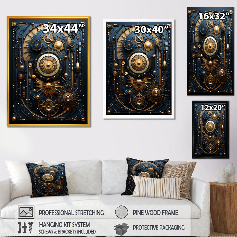«Esoteric Knowing In Teal and Gold» sur impression sur toile, Cadre flottant doré, H 40 po x l 30 po x P 1,5 po
