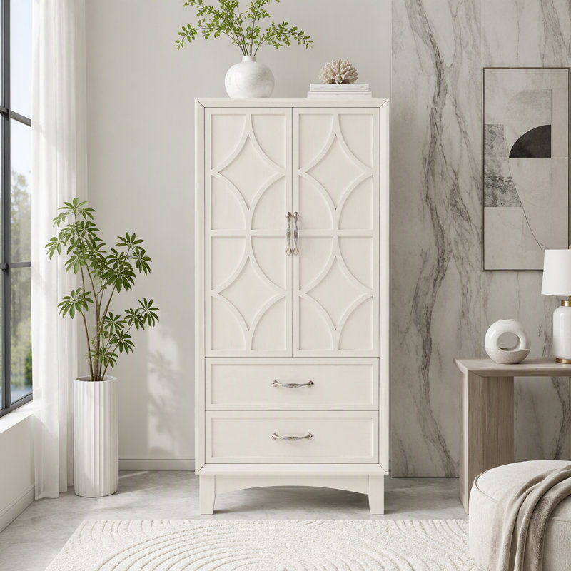 Garde-manger de 53,5 po de hauteur avec portes et tiroirs, Blanc antique