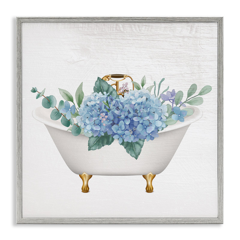 Baignoire chic avec fleurs d'hortensias grises, estampe numérique par Lil 'Rue, H 12 po x l 12 po x P 1,5 po