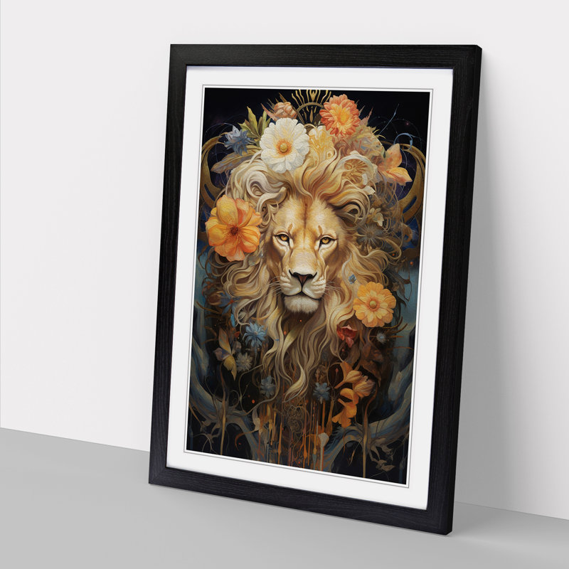Leo Zodiac Contemporary - Single Picture Frame Print on Wood, 46cm H x 34cm W x 2cm D, Black Framed