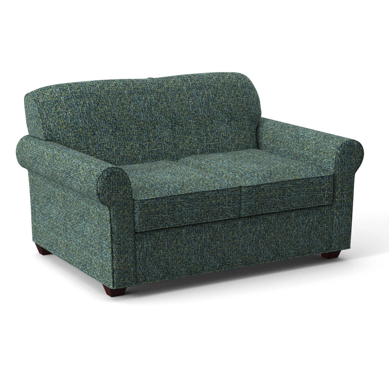 Finn 59" Rolled Arm Sofa Bed Loveseat with Reversible Cushions, Empire Mahogany, Connelly Peacock