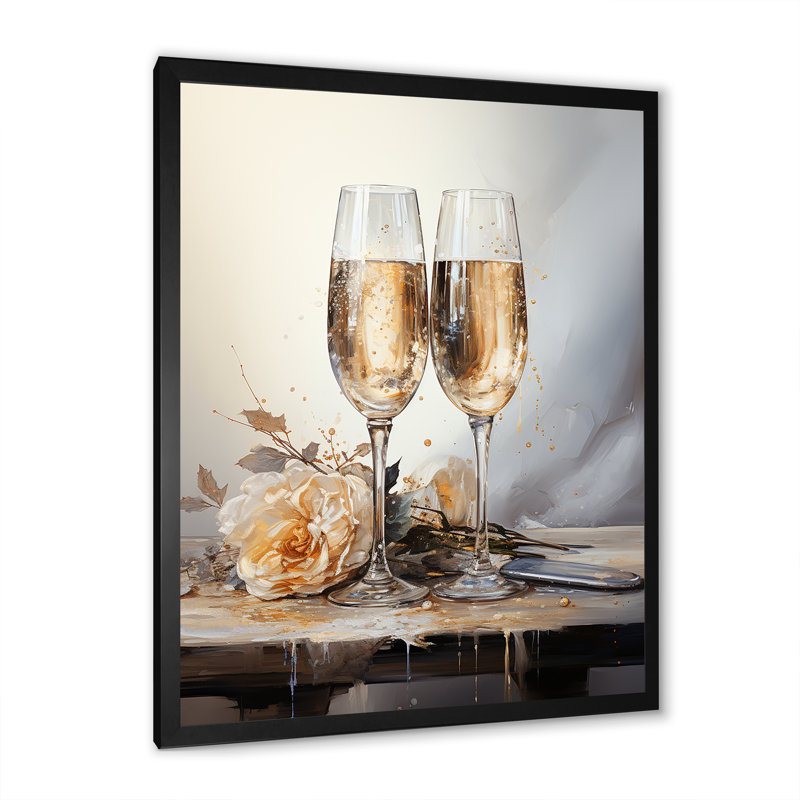 Champagne Flute Fantasies IV sur toile, Cadre simple noir, H 32 po x l 24 po x P 1 po