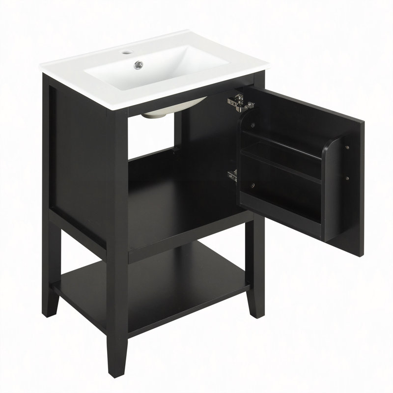 Meuble-lavabo de 20 po avec lavabo, armoire de salle de bain avec porte à fermeture douce, support de rangement et tablette ouverte
