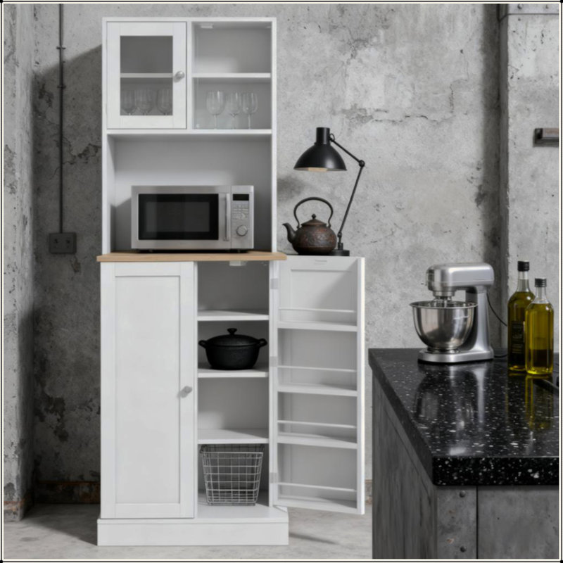 Armoire pour micro-ondes avec tablettes réglables, grand garde-manger et huche de cuisine