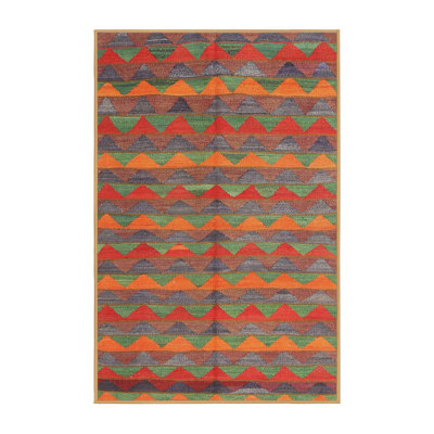 Tapis contemporain rouge / orange / gris