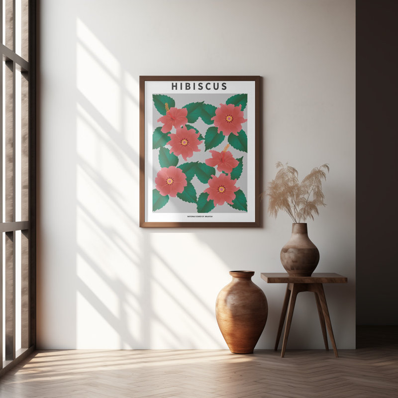 "Hibiscus", art mural texturé encadré, Argent, H 14 po x l 10 po