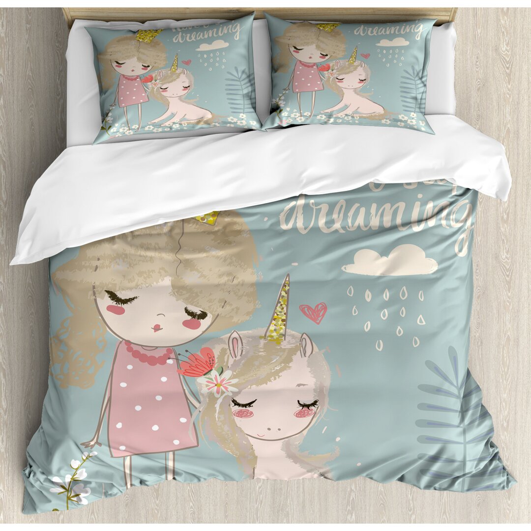 Bettbezug Set, Prinzessin Girl Einhorn, Zitat, Mehrfarbig