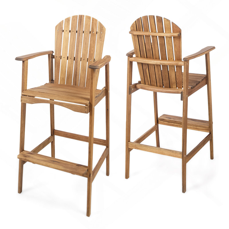 Tabourets de bar d'extérieur en bois d'acacia Adirondack, ensemble de 2, teint naturel