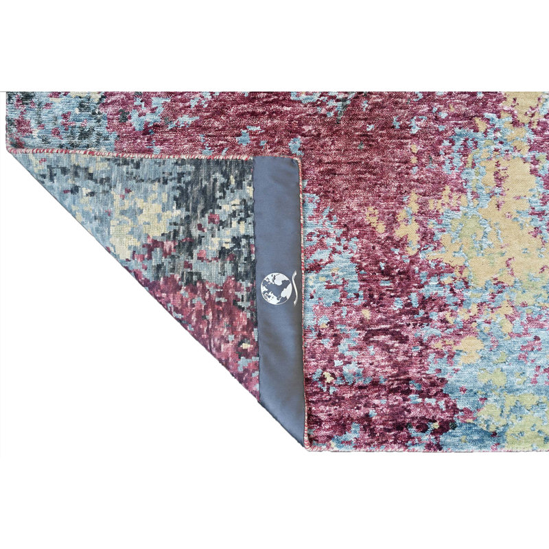 Hand Knotted Abstract Area Rug in Beige/Lilac, Rectangle 4' x 6'