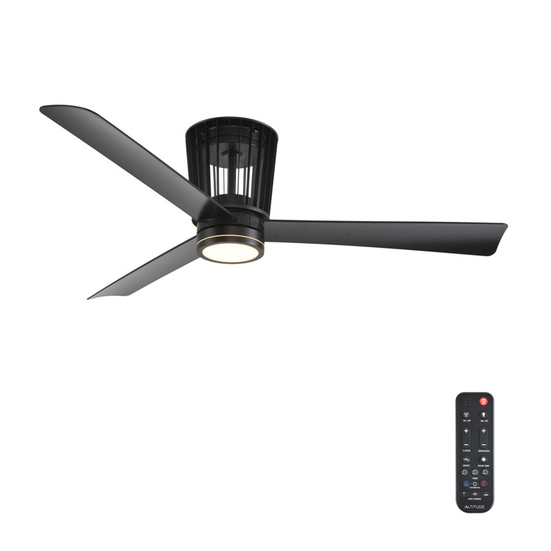Karam 52-Inch Hugger Ceiling Fan, Matte Black with Matte Black Blades & Decorative Light Cover, Up & Down Lighting, 6CCT Selectable LED, Whisper-Silenc DC Motor, Remote Control