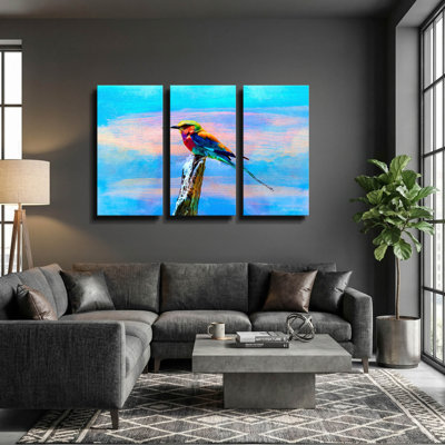 'Blue Bird Color' By Ata Alishahi Triptych Wall Art, 60" x 40"
