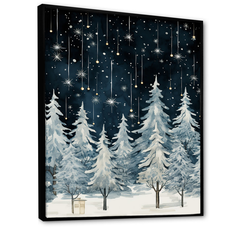 «Winter Pine Tree Starry Night Sky I», reproduction sur toile encadrée, Cadre flottant noir, H 40 po x l 30 po x P 1,5 po