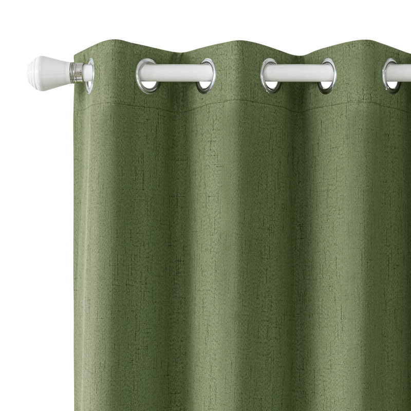 Jimmy Boho Faux Linen 100% Blackout With Liner Grommet Curtain Pair, 52" W x 96" L, Olive Green