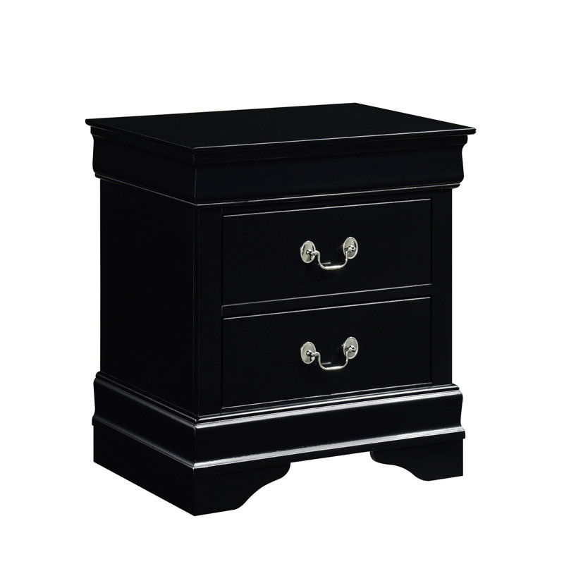 Kolbeinn Traditional Design Nightstand 1Pc Antique Drop Handles Drawers Bed Side Table Bedroom Furniture, Black