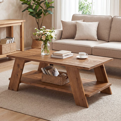 Table basse de 47,24 po en bois massif avec rangement ouvert pour salon