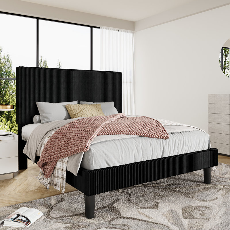 Modern Corduroy Upholstered Platform Bed Frame With Adjustable Headboard, Under Bed Storage, No Box Spring Required, Full Size,Queen Size,King Size,Multiple Colors