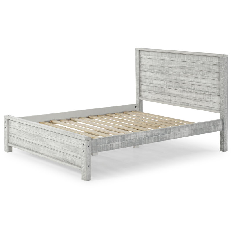 Lit plateforme en bois massif RUSTIC, Double, Gris colombe, rustique