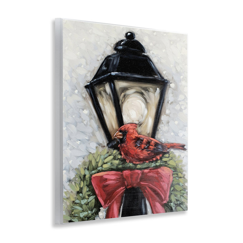 «Cardinal & Holiday Lamp», art mural sur plaque par Sara G. Designs