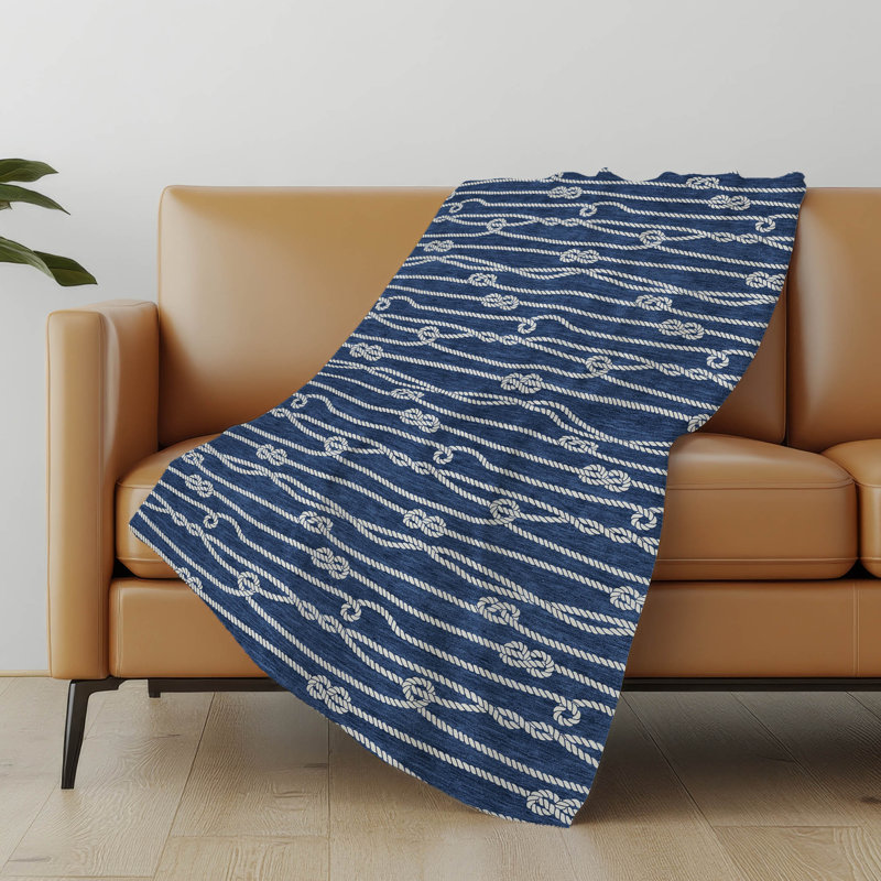 Addison Machine Washable Sherpa Rope Throw Blanket, Navy