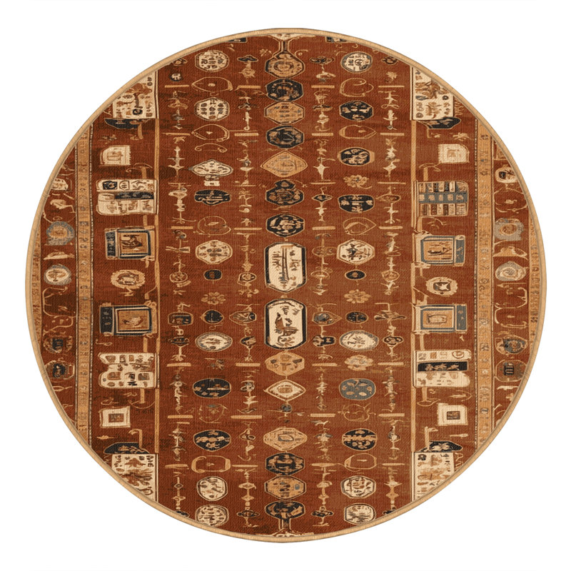 Tapis brun français lavable à la machine, Rond 6 pi