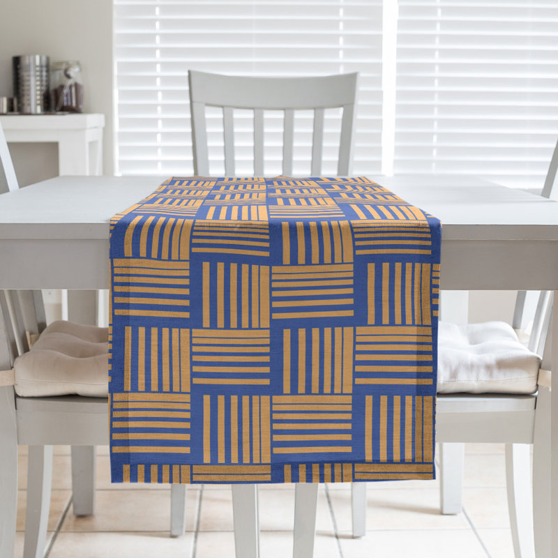 Fractured Stripes Table Runner, 16" x 90", Rich Blue/Orange