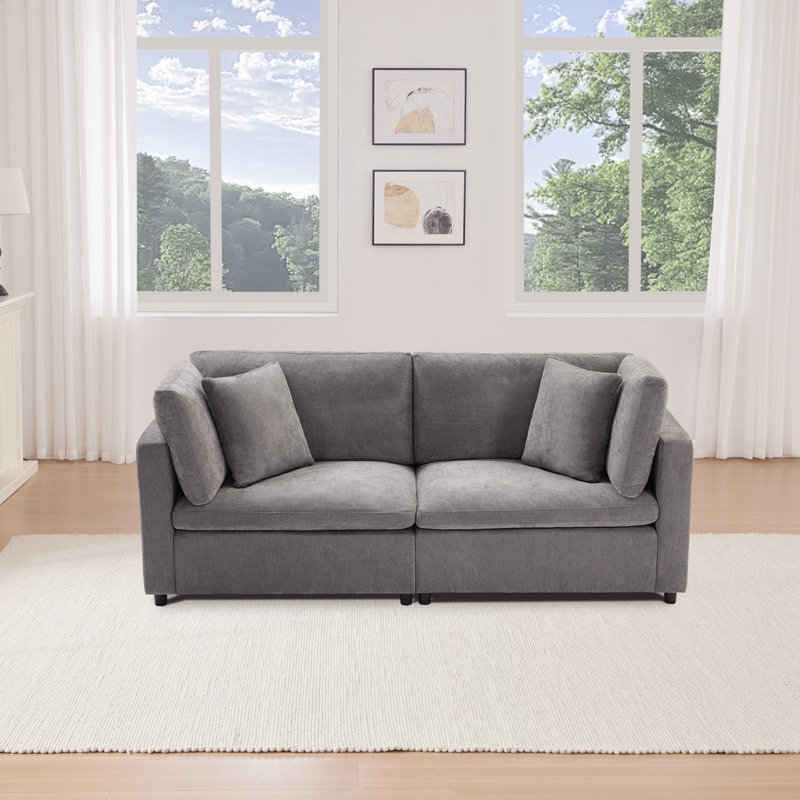 82.7” W Oversized Down-Filled 2-Seater Modular Sofa, Gray