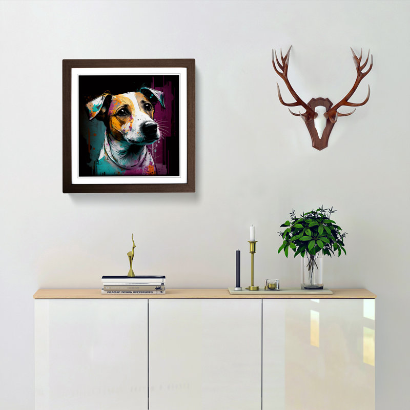 Jack Russell Graffiti - Single Picture Frame Print on Wood, Walnut