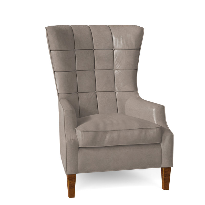 Gallin Leather Tufted Wingback Chair, Aline Light Gray Stonewash Genuine Leather, New Classiques