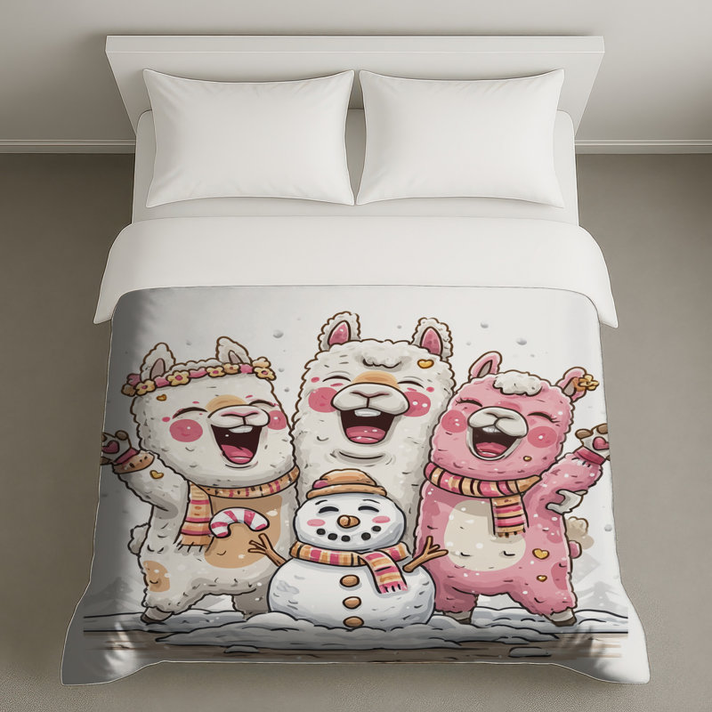 Llamas With Snowman Duvet Covers, Queen