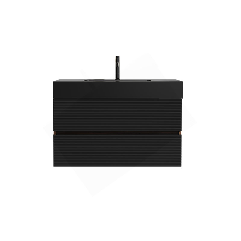Meuble-lavabo Grace avec lavabo et tiroirs noirs doux, meuble-lavabo mural flottant pour salle de bain moderne, lavabo une pièce