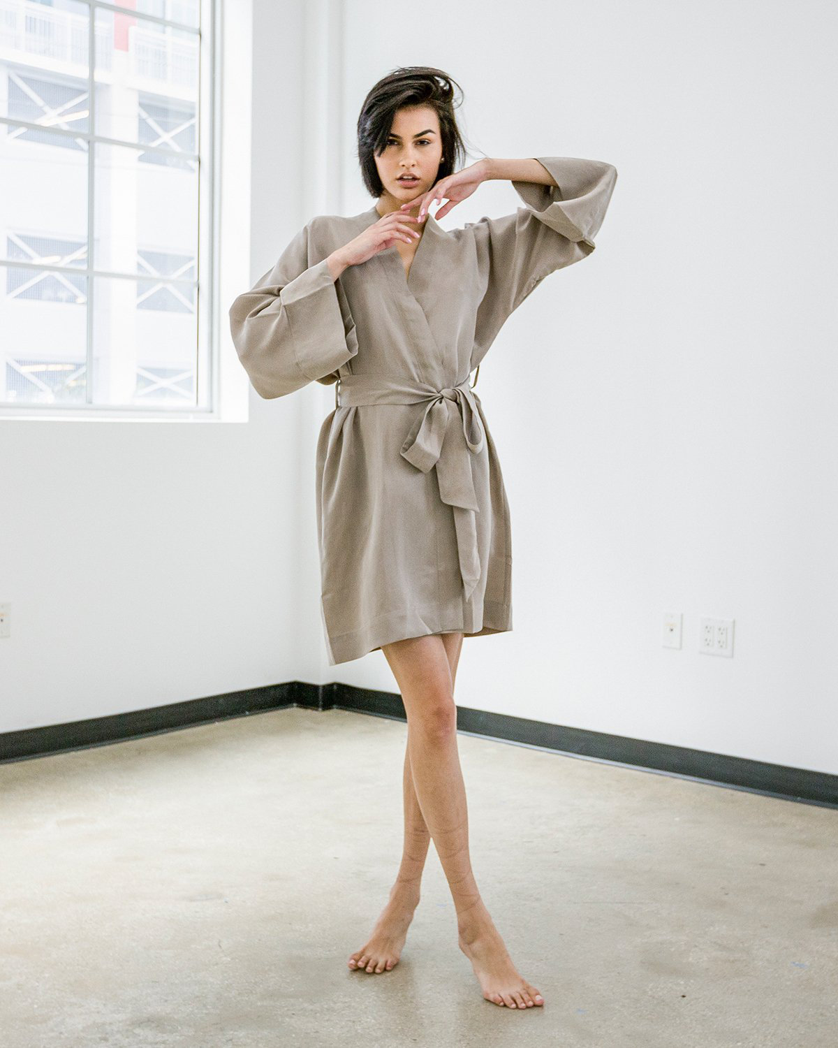 Eiderdown Robe Eider & Ivory™ Women’s Mini Kimono Robe Sand - Wayfair Canada
