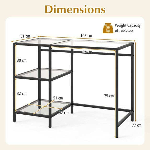 Glass Top Metal Base Computer Desk, Clear/Black