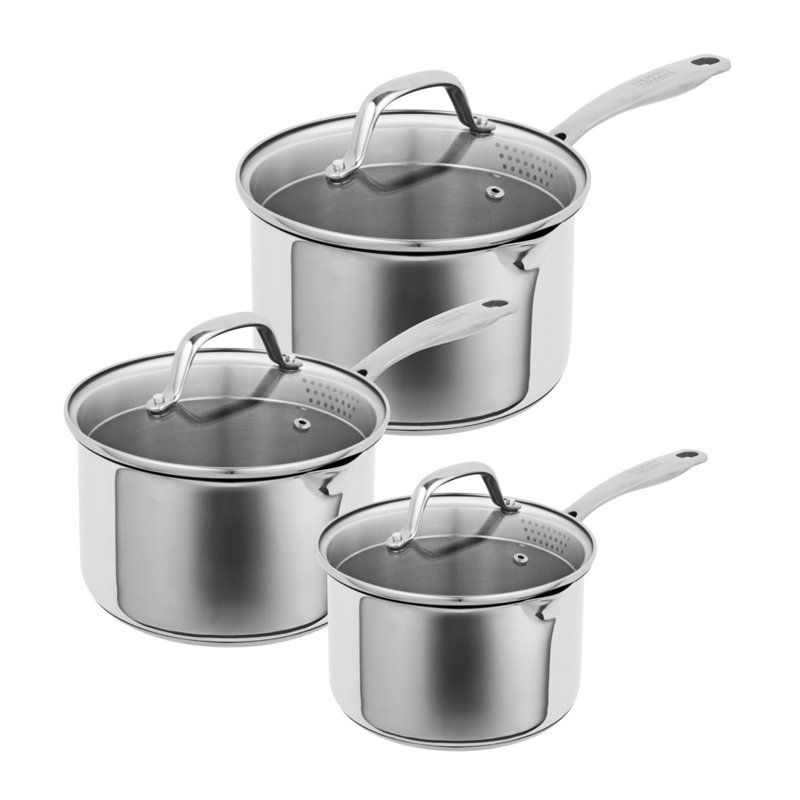 Kuhn Rikon Allround Plus Stainless Steel Induction Safe 3-Piece Saucepan Set with Draining Lids