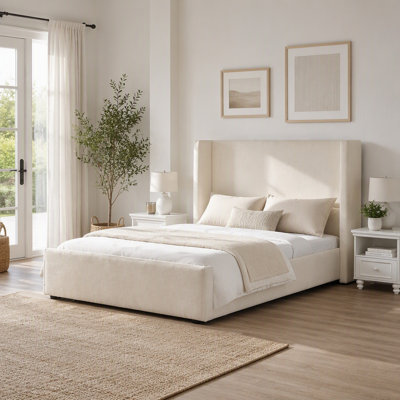 Queen Fabric Upholstered Bed with Tall Headboard