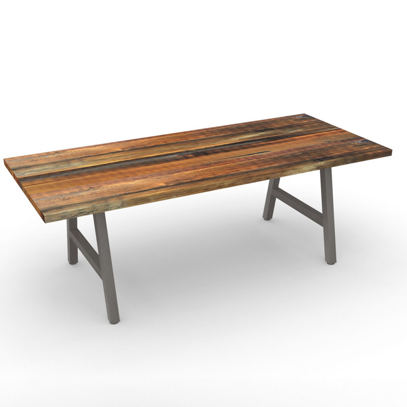 Solid Wood Top Metal Base Dining Table, Oil (skip planed, slight texture), 30" H x 60" L x 30" W