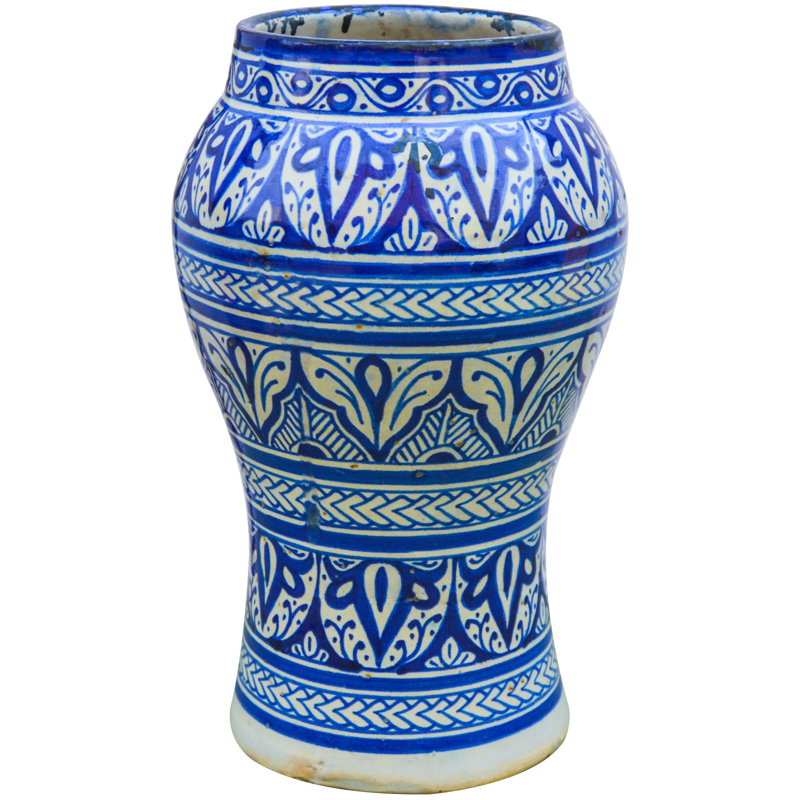 Vase de table en céramique d’intérieur/d’extérieur bleu/blanc 12 po