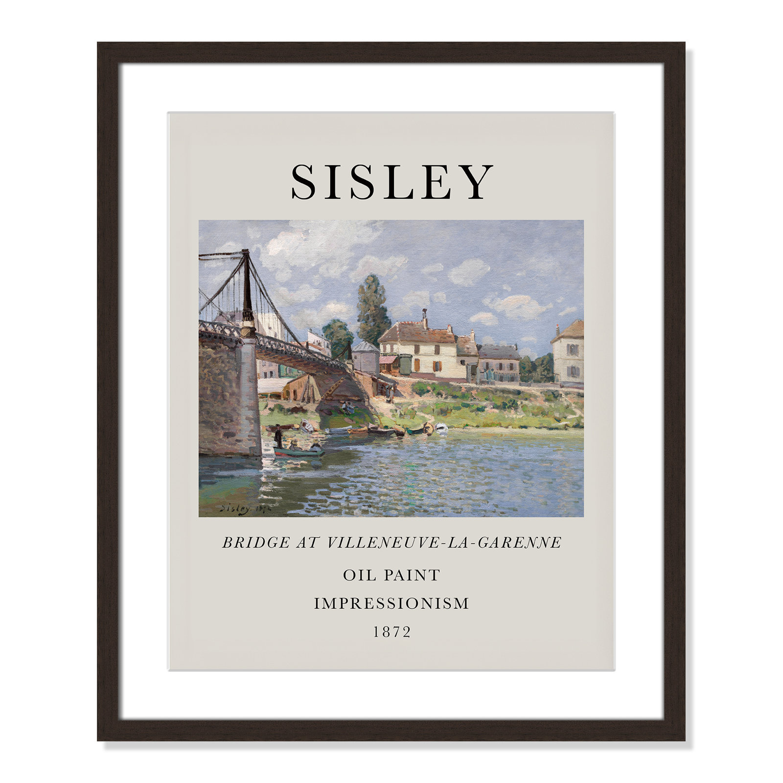 Old Masters Collection " The Bridge At Villeneuve " by Alfred Sisley, Yes, 25.5" H x 21.5" W x 1.25" D