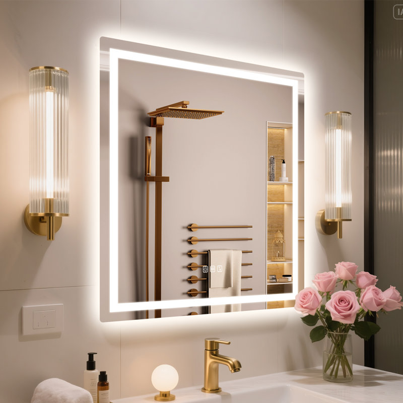 Abbagail LED Bathroom Mirror Bluetooth, Dimmable, Defog, Wall Mount, 36" x 36"