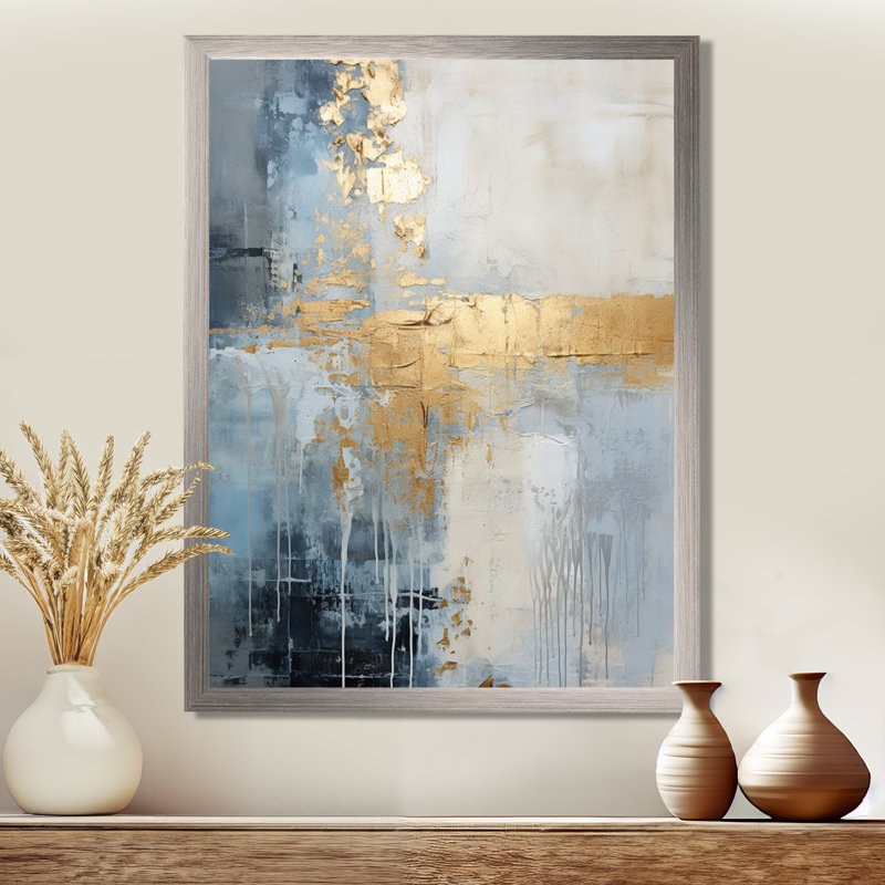 Beige et or simple paysage d'hiver - Paysage d'hiver encadré, art mural, Cadre simple argenté, H 40 po x l 30 po x P 1,5 po