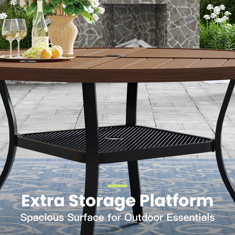 40.6’’ Outdoor Round Patio Dining Table, Brush Wood Brown/Black