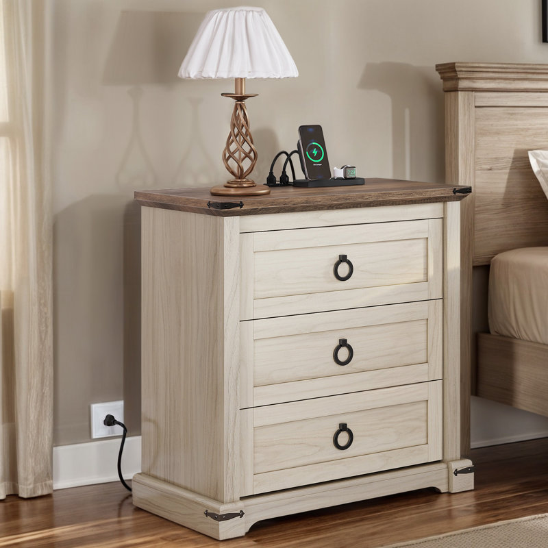Table de chevet 3 tiroirs Runnie - brun / beige