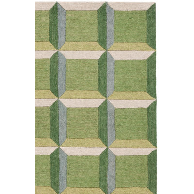 Giedre Geometric Hand Tufted Cotton/Wool Area Rug in Green/Beige