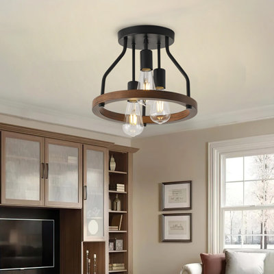 3-Lamp matte black dimmable circular ceiling light