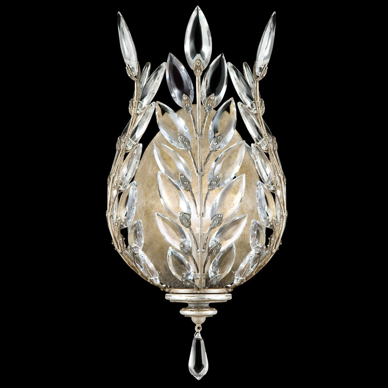 Crystal Laurel 1 - Light Flush Mounted Sconce, 8", Antique Silver Leaf