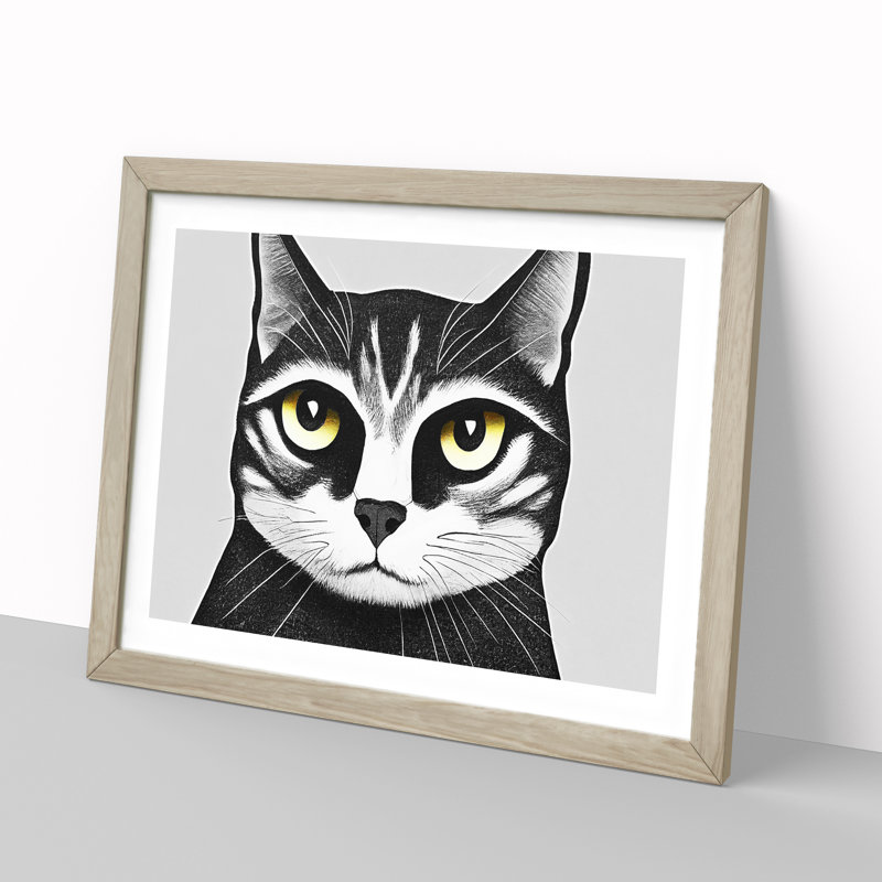 Cat Illustration Vol.5 Abstract - Framed Print, 34cm H x 46cm W x 2cm D, Oak