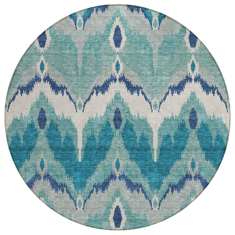 Neysa Washable Ikat Indoor / Outdoor Rug, Round 8'