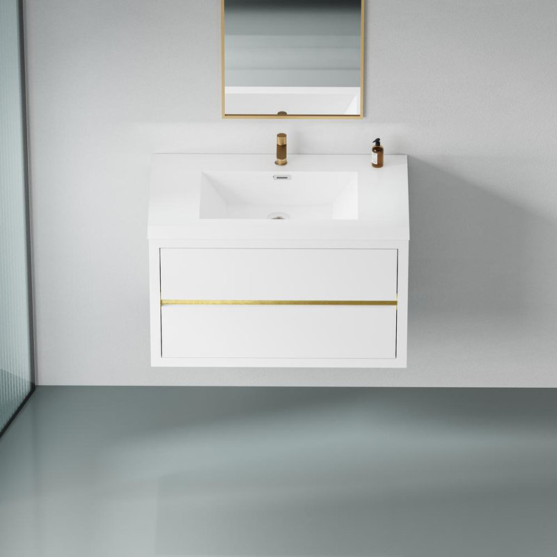 36" Wall-Mounted Bathroom Vanity, Glossy White